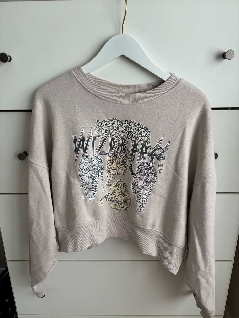 Wild & Free Leopard Graphic Cropped Sweatshirt - Beige